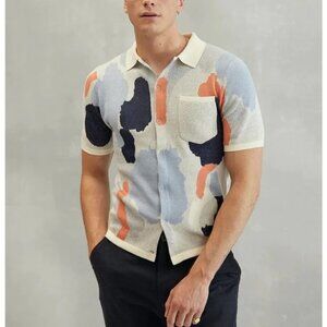 Percival Impressionist Jacquard Knit Shirt, size M